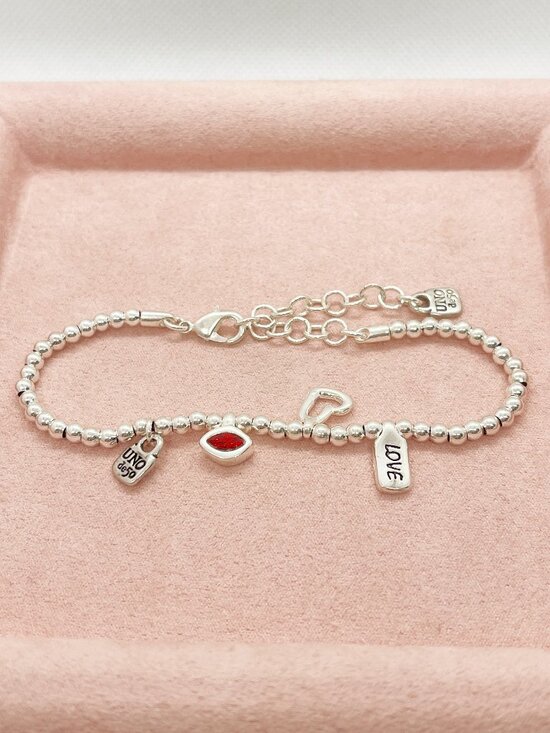 UNO de 50 Jewelry - UNO de 50 Style Silver Beaded Bracelet with LOVE & Crystal Charms